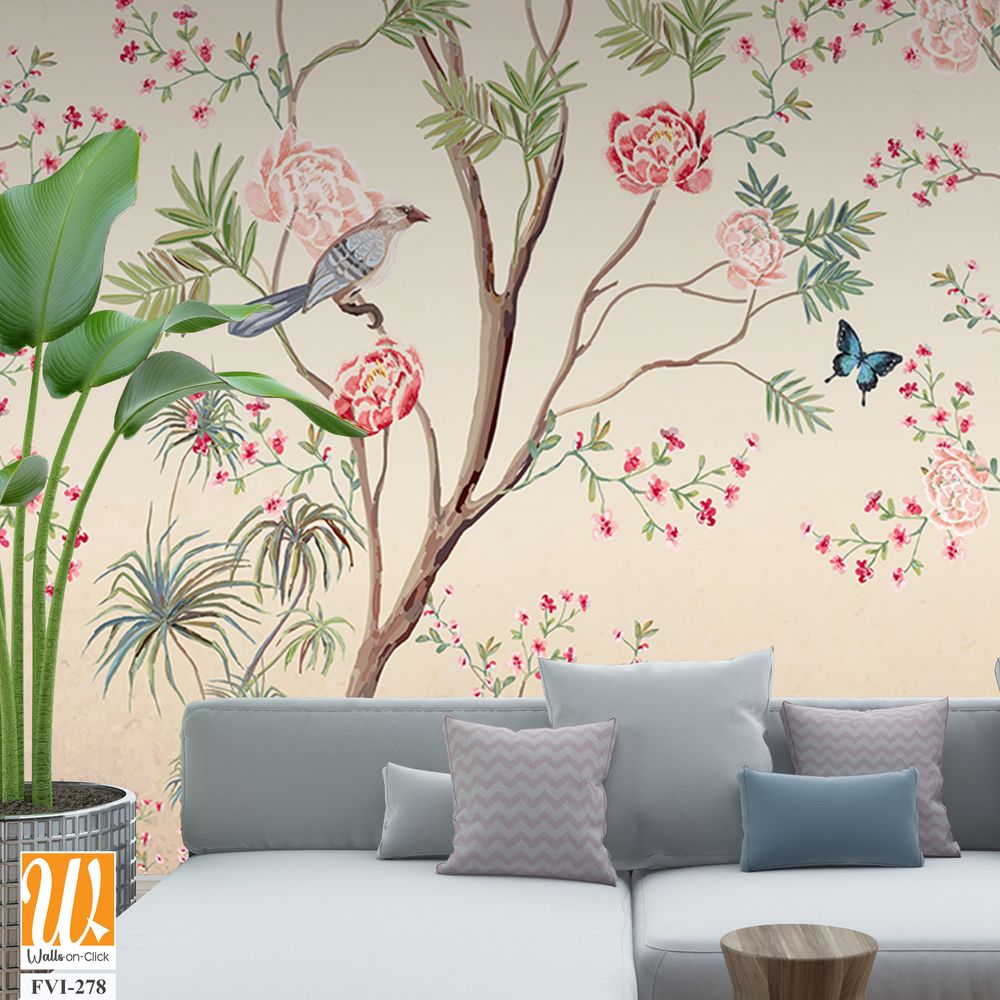 Hand-painted chinoiserie wallpaper [WP-FVI-278]