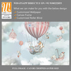 Baby animals in hot air balloons above fluffy clouds [WP-FVI-282]