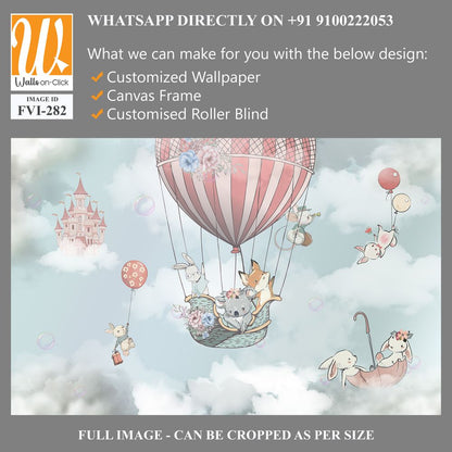 Baby animals in hot air balloons above fluffy clouds [WP-FVI-282]