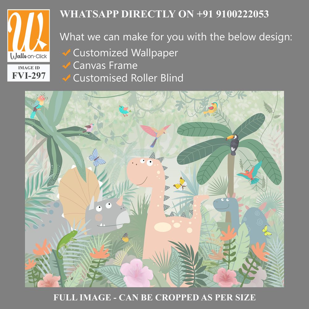 Cute baby dinosaur surrounded by jungle plants [WP-FVI-297]