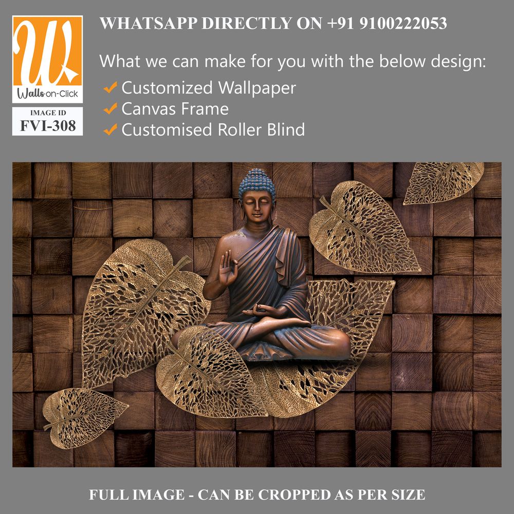 Buddha statue in lotus position by wooden leaves [WP-FVI-308]