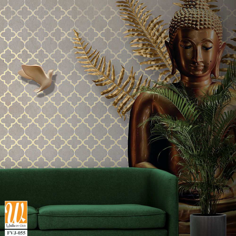 Buddha, with fern leaves and doves [WP-FVJ-055]