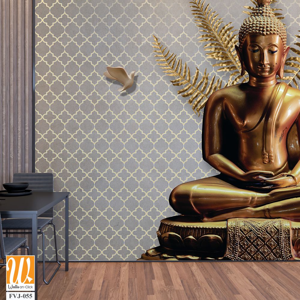 Buddha, with fern leaves and doves [WP-FVJ-055]