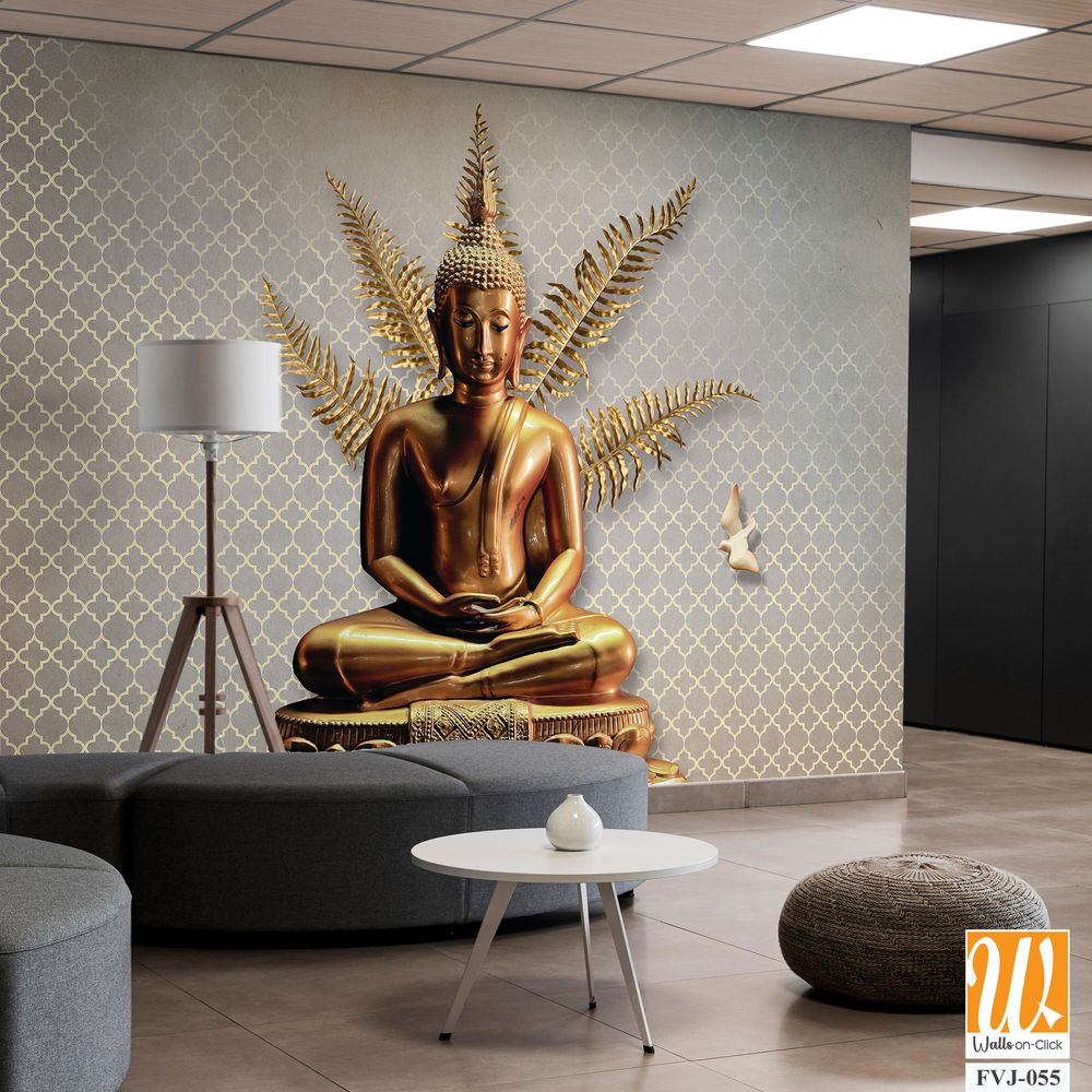 Buddha, with fern leaves and doves [WP-FVJ-055]