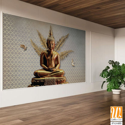 Buddha, with fern leaves and doves [WP-FVJ-055]