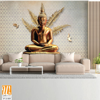 Buddha, with fern leaves and doves [WP-FVJ-055]