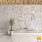 Graphic illustration of a peacocks and trees. Design for interior project, wallpaper, photo wallpaper, mural, poster, home decor, card, packaging! [WP-FVL-333]