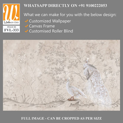 Graphic illustration of a peacocks and trees. Design for interior project, wallpaper, photo wallpaper, mural, poster, home decor, card, packaging! [WP-FVL-333]