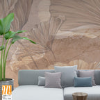 Large art painted leaves on a textured wall, in pastel colors, photo wallpaper for the interior [WP-FVL-344]