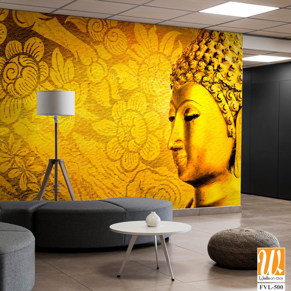Golden Buddha head with traditional Thai patterns [WP-FVL-500]