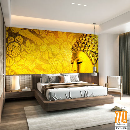 Golden Buddha head with traditional Thai patterns [WP-FVL-500]