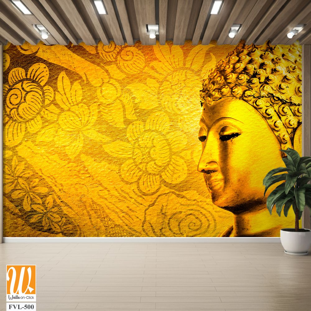 Golden Buddha head with traditional Thai patterns [WP-FVL-500]