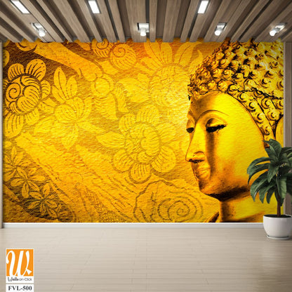 Golden Buddha head with traditional Thai patterns [WP-FVL-500]