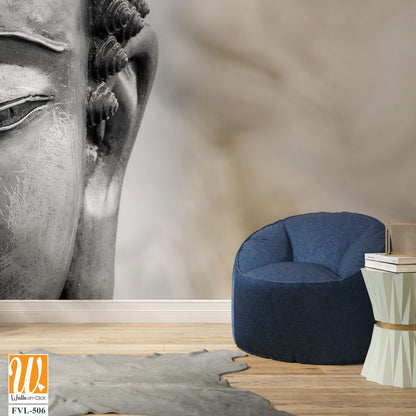 Buddha statue face in black and white [WP-FVL-506]