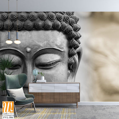 Buddha statue face in black and white [WP-FVL-506]