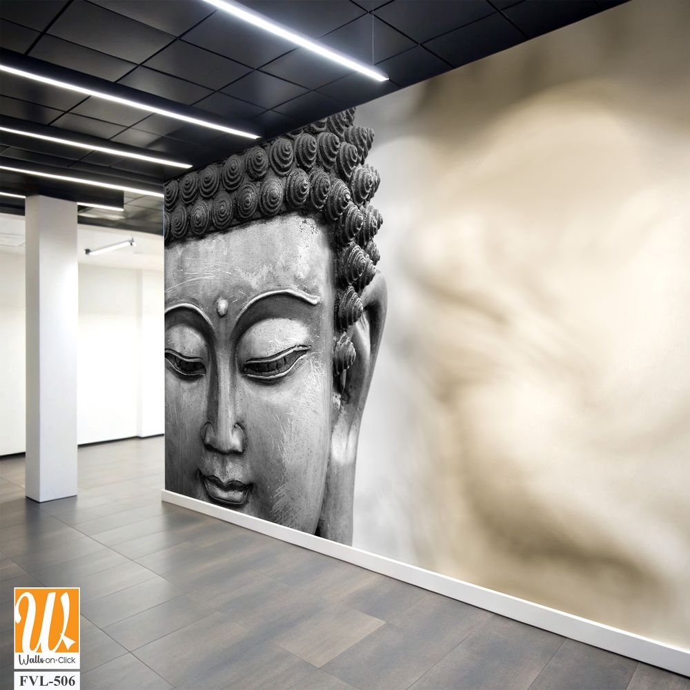 Buddha statue face in black and white [WP-FVL-506]
