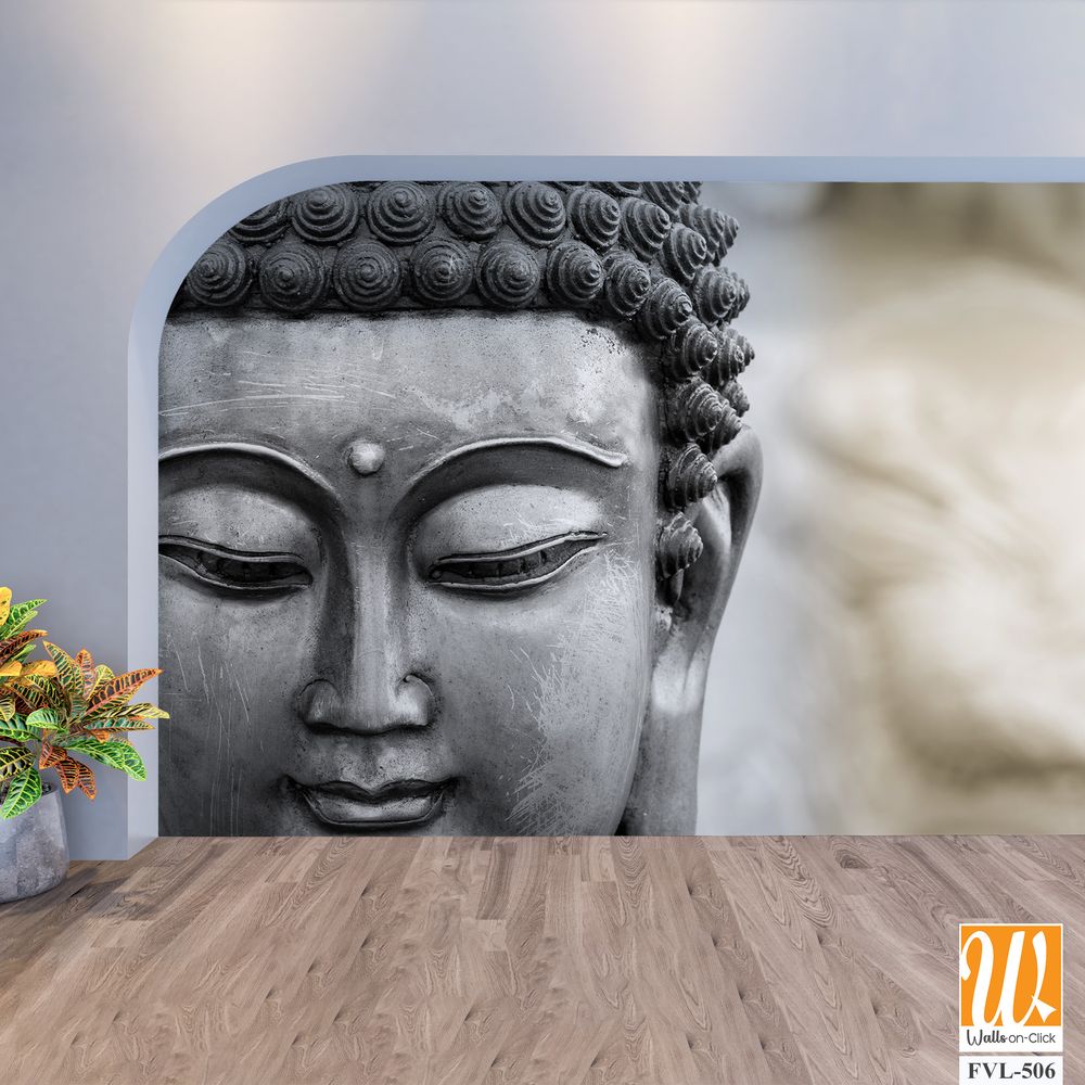 Buddha statue face in black and white [WP-FVL-506]