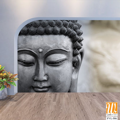Buddha statue face in black and white [WP-FVL-506]