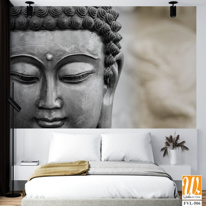 Buddha statue face in black and white [WP-FVL-506]
