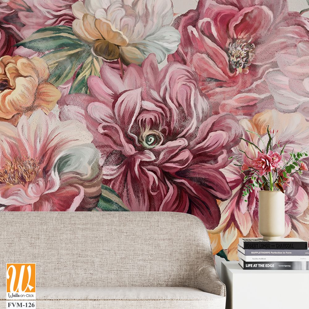 Vintage floral watercolor, peonies and chrysanthemums [WP-FVM-126]