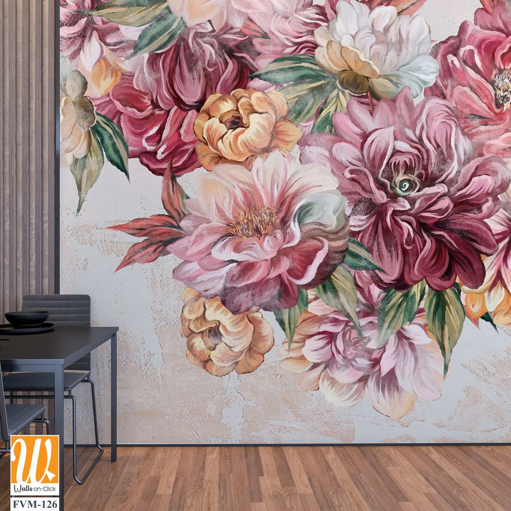 Vintage floral watercolor, peonies and chrysanthemums [WP-FVM-126]
