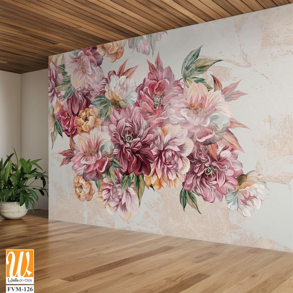 Vintage floral watercolor, peonies and chrysanthemums [WP-FVM-126]