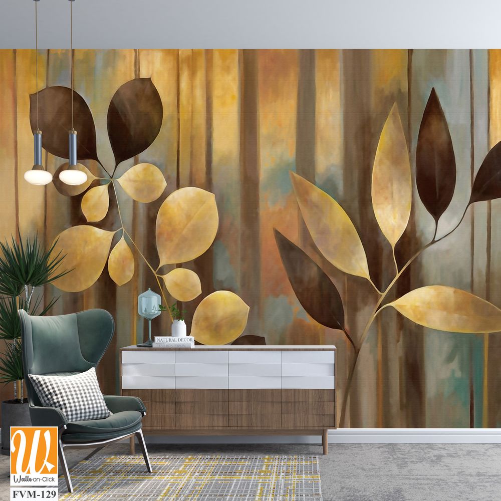 Botanical Art, leaves and flowers in golden brown tones [WP-FVM-129]