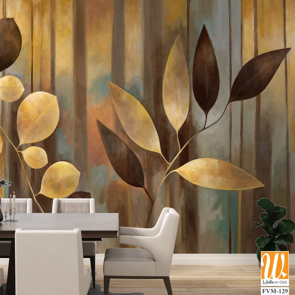 Botanical Art, leaves and flowers in golden brown tones [WP-FVM-129]