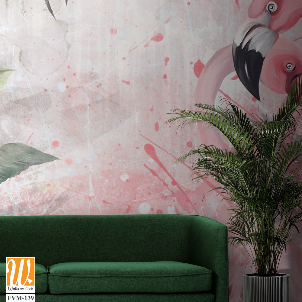 Watercolor painting of pink flamingos in the jungle [WP-FVM-139]