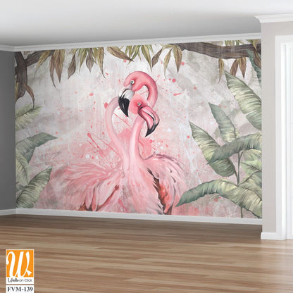Watercolor painting of pink flamingos in the jungle [WP-FVM-139]