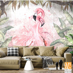Watercolor painting of pink flamingos in the jungle [WP-FVM-139]