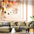 3D wallpaper, white corridor with flowers and butterflies [WP-FXC-108]