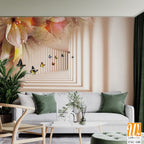 3D wallpaper, white corridor with flowers and butterflies [WP-FXC-108]