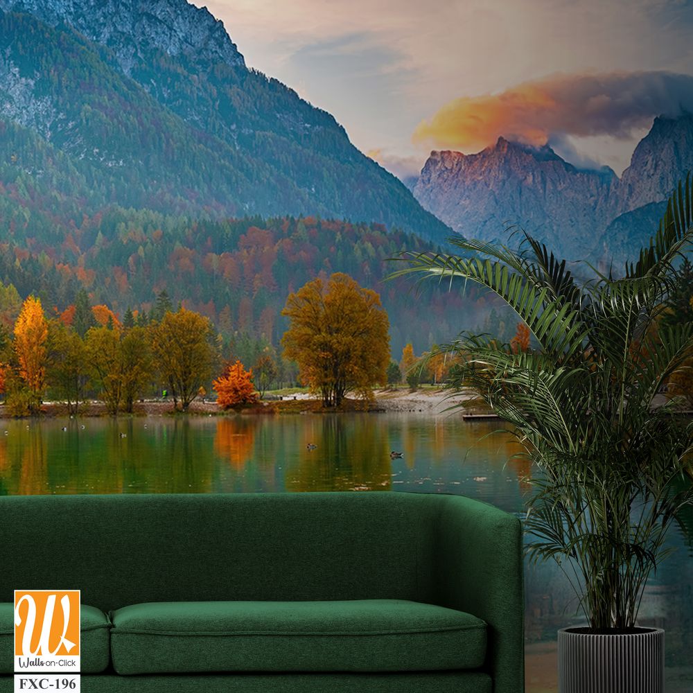 Panoramic photograph of Lake Bohinj in autumn Wallpaper [WP-FXC-196]