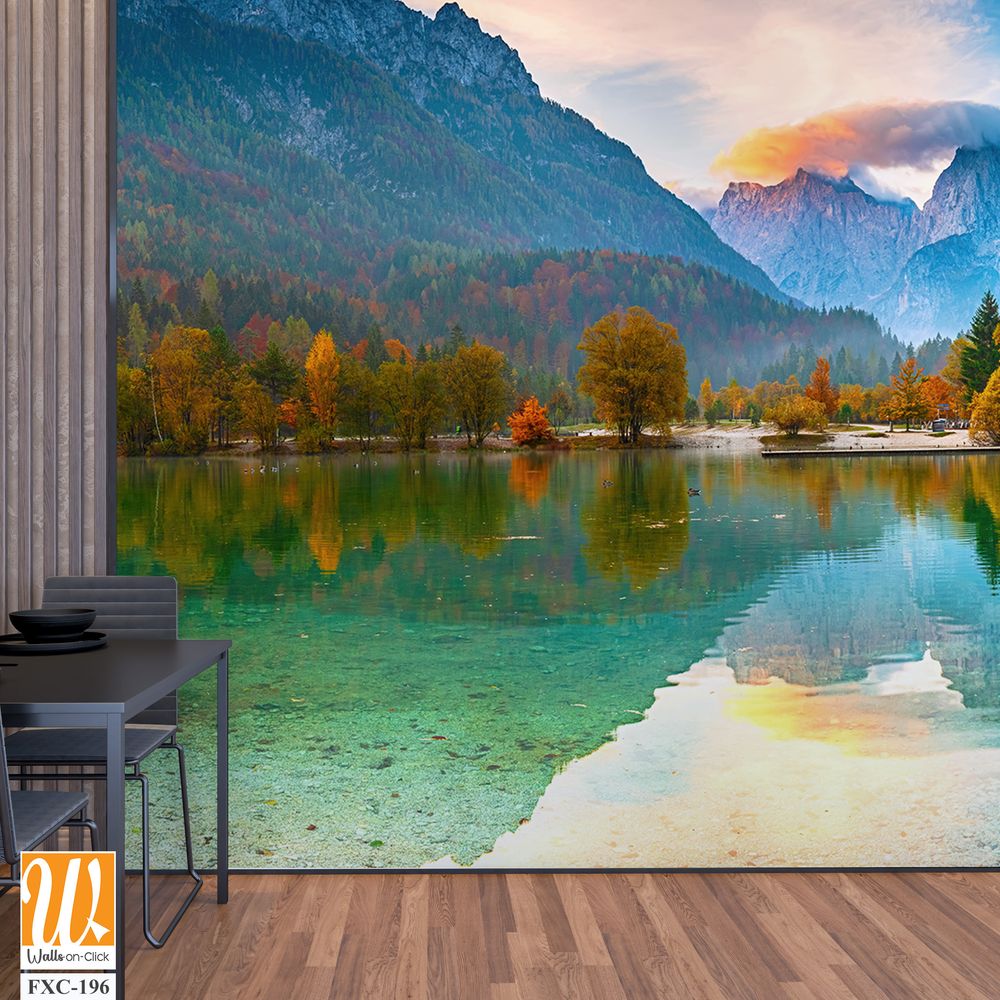 Panoramic photograph of Lake Bohinj in autumn Wallpaper [WP-FXC-196]