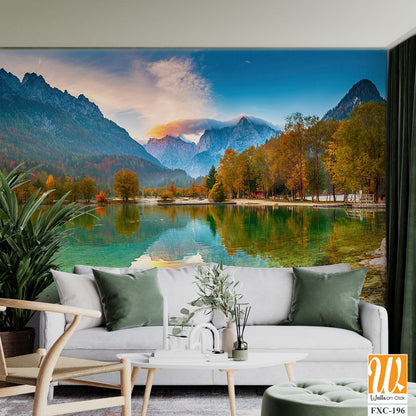 Panoramic photograph of Lake Bohinj in autumn Wallpaper [WP-FXC-196]
