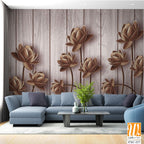 3D brown wooden lotus flowers Wallpaper [WP-FXC-217]