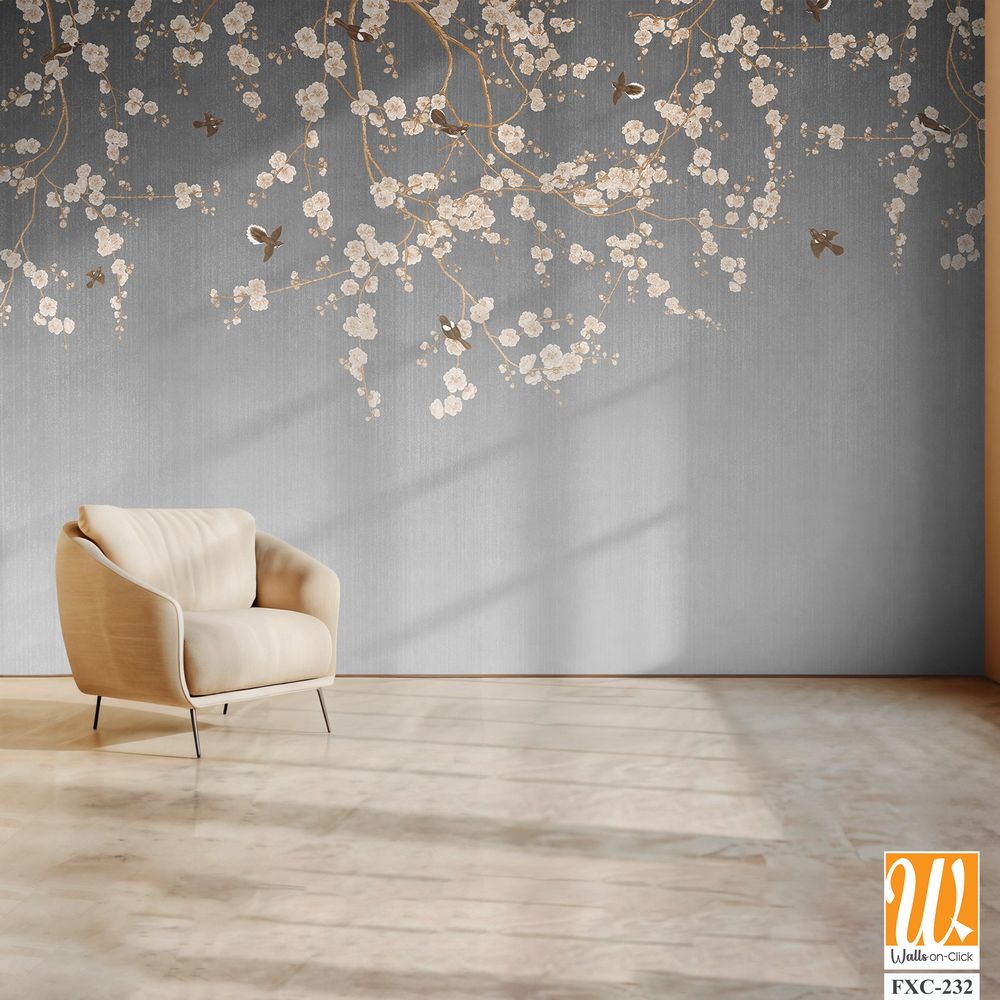 White blossom flowers hanging from the top Wallpaper [WP-FXC-232]