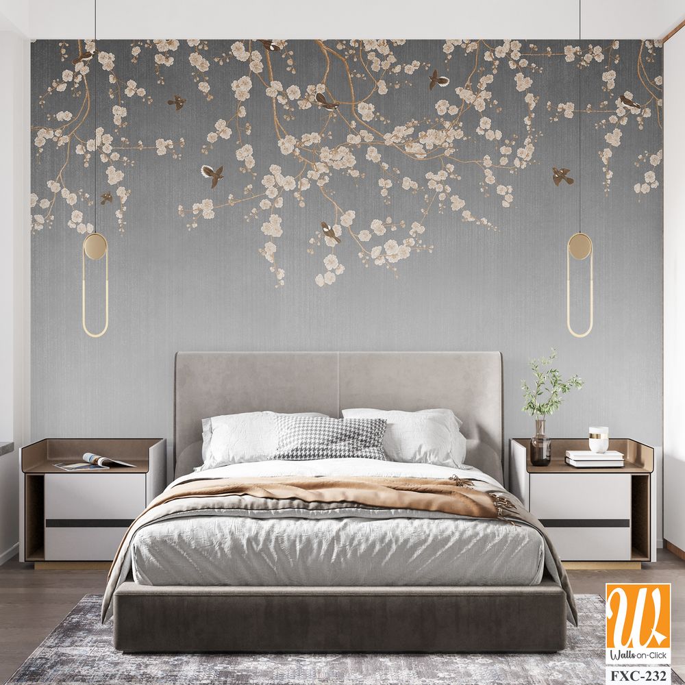 White blossom flowers hanging from the top Wallpaper [WP-FXC-232]