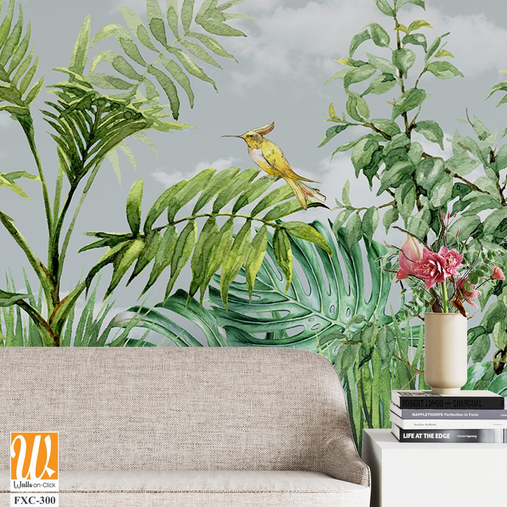 Tropical trees wallpaper design, garden background, landscapes view, mural art. [WP-FXC-300]