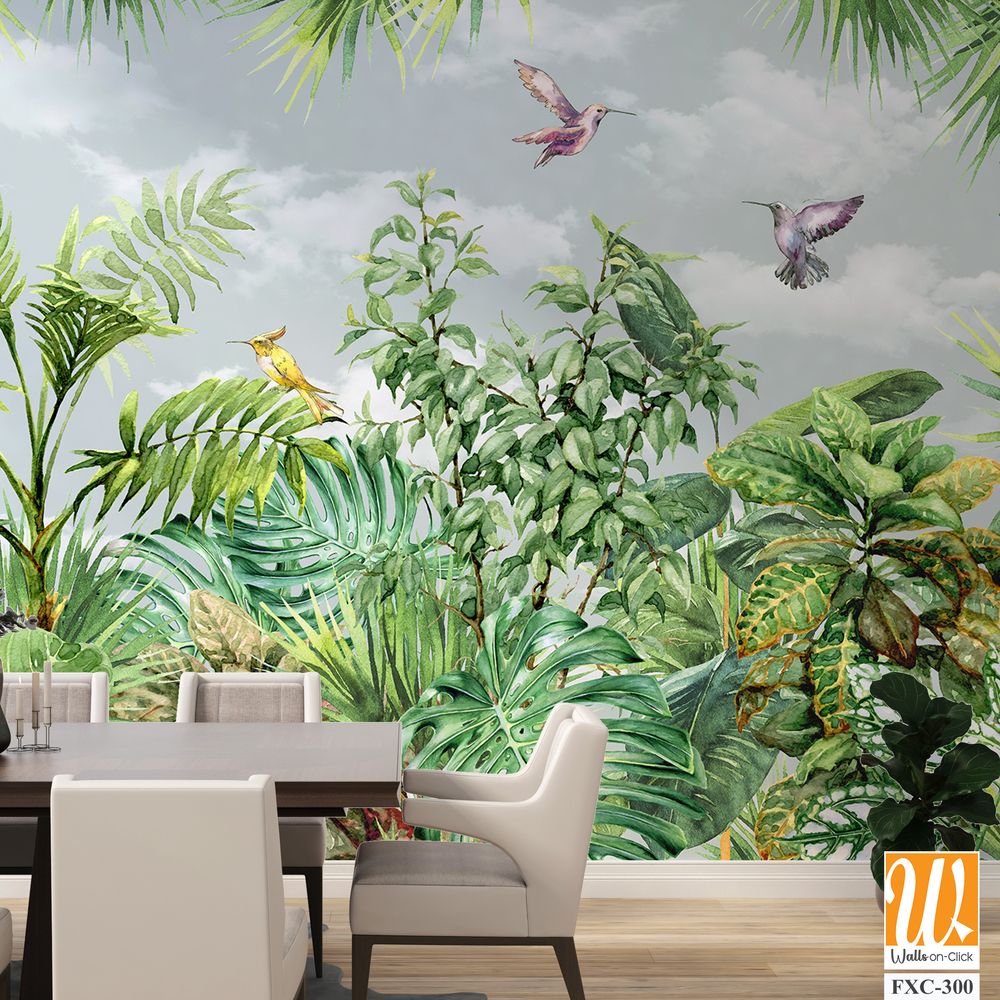Tropical trees wallpaper design, garden background, landscapes view, mural art. [WP-FXC-300]
