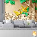 3D carved relief wall of two cranes Wallpaper [WP-FXC-306]