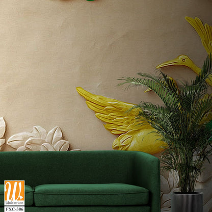 3D carved relief wall of two cranes Wallpaper [WP-FXC-306]