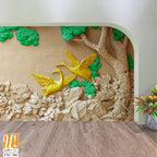 3D carved relief wall of two cranes Wallpaper [WP-FXC-306]