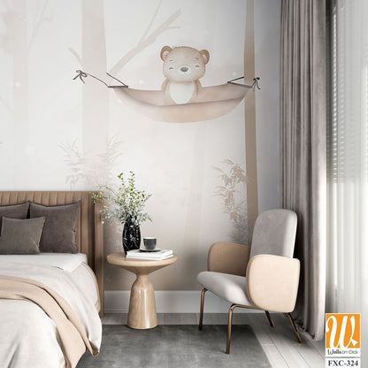 Cute cartoon animals hanging on tree branches Wallpaper [WP-FXC-324]