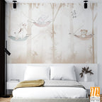Cute cartoon animals hanging on tree branches Wallpaper [WP-FXC-324]