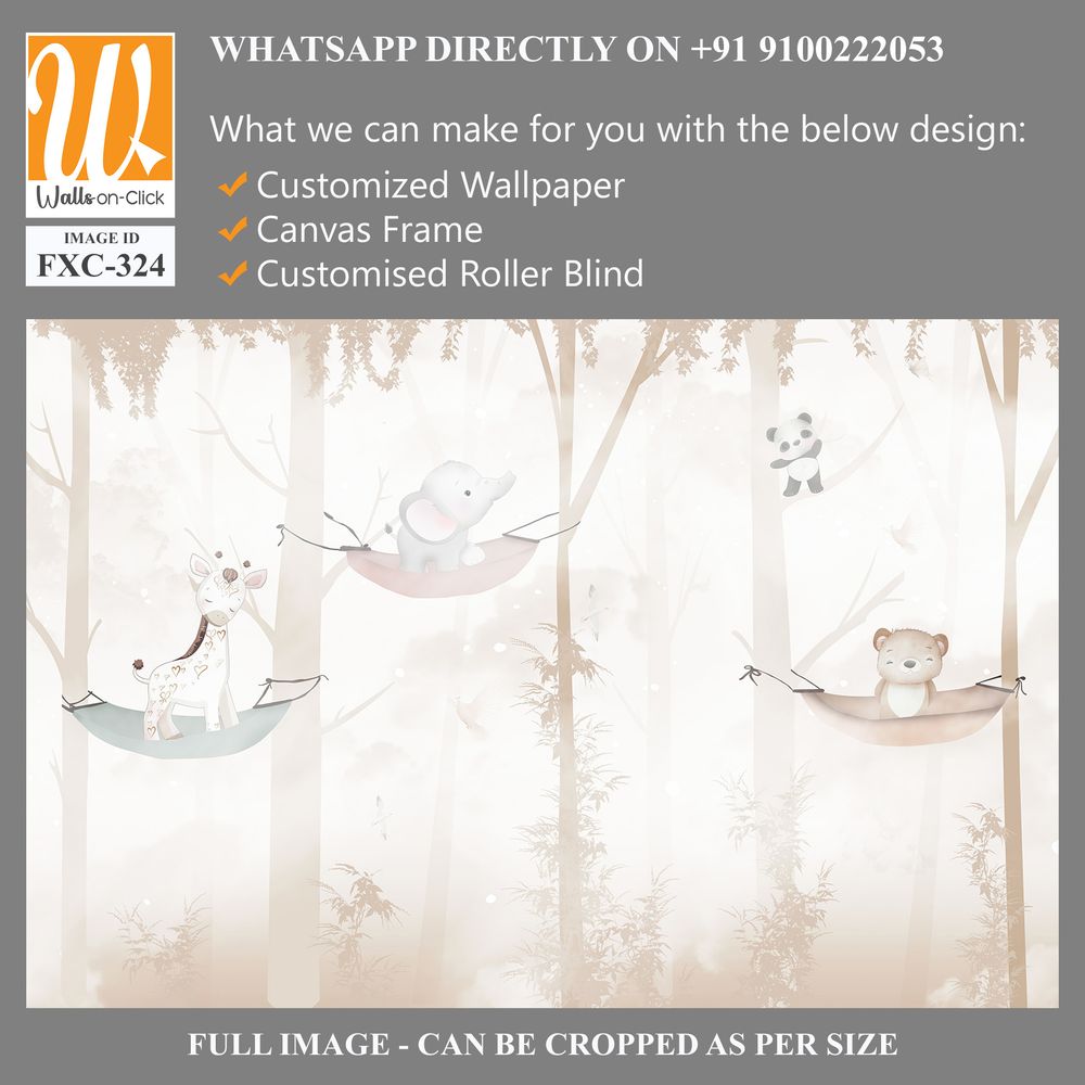 Cute cartoon animals hanging on tree branches Wallpaper [WP-FXC-324]