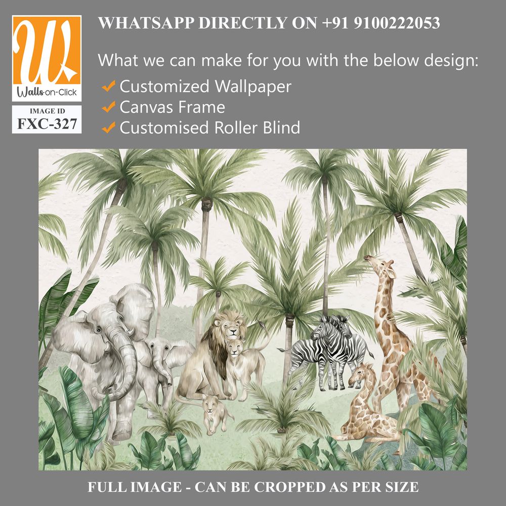 Watercolor jungle-themed wallpaper with animals [WP-FXC-327]