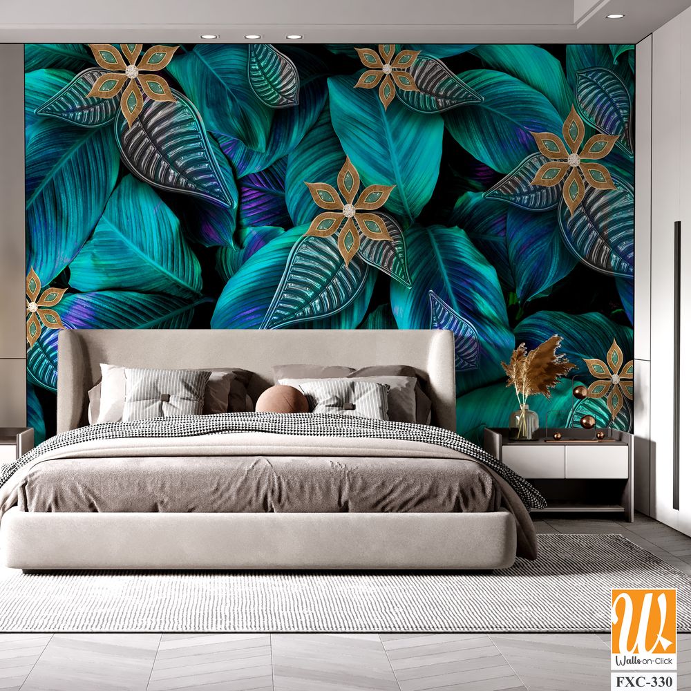 Beautiful leaves with flower patterns Wallpaper [WP-FXC-330]