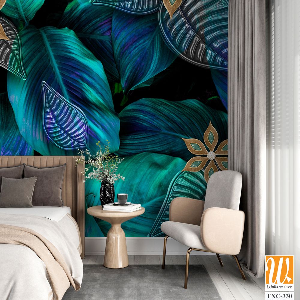 Beautiful leaves with flower patterns Wallpaper [WP-FXC-330]